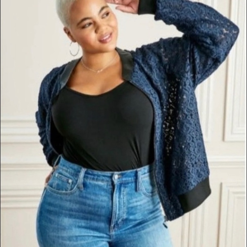New Stella&Dot Navy Lace Bomber Jacket 2x
